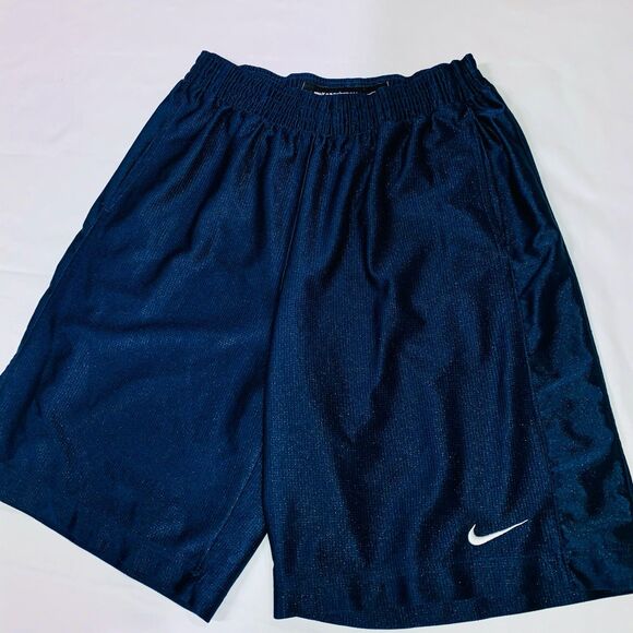 Nike 90s Vintage Basketball Shorts Dazzle Silky Glanz Shiny Navy Blue Nylon - Picture 4 of 8